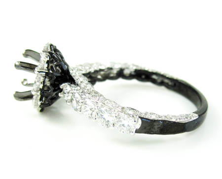 Ladies 14k black gold white & black diamond semi mount ring 2.00ct