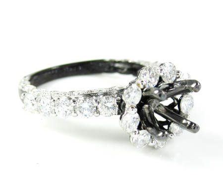 Ladies 14k black gold white & black diamond semi mount ring 2.00ct