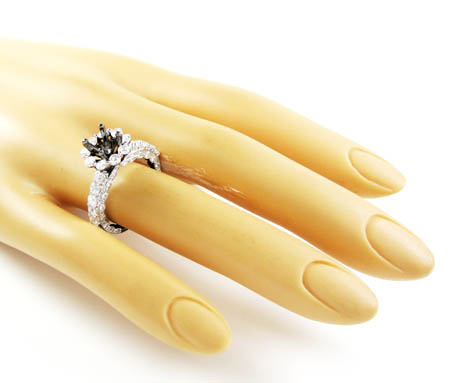 Ladies 14k black gold white & black diamond semi mount ring 2.00ct