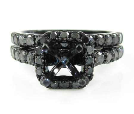 Ladies 10k black gold black diamond semi mount ring 1.40ct