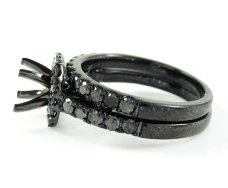 Ladies 10k black gold black diamond semi mount ring 1.40ct