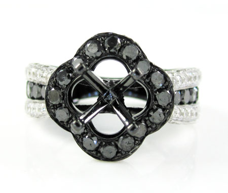Ladies 10k black gold white & black diamond semi mount ring 3.58ct