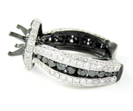 Ladies 10k black gold white & black diamond semi mount ring 3.58ct