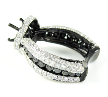 Ladies 10k black gold white & black diamond semi mount ring 3.58ct