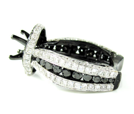Ladies 10k black gold white & black diamond semi mount ring 3.58ct
