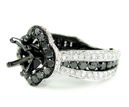 Ladies 10k black gold white & black diamond semi mount ring 3.58ct
