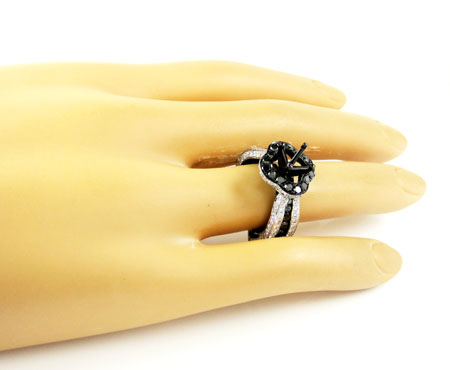 Ladies 10k black gold white & black diamond semi mount ring 3.58ct