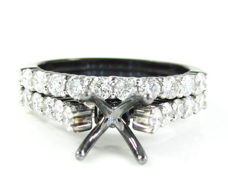 Ladies 10k black gold white & black diamond semi mount ring & wedding band set 1.06ct - Image 2