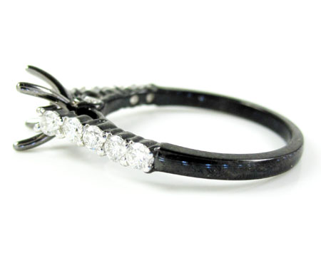 Ladies 10k black gold white & black diamond semi mount ring & wedding band set 1.06ct - Image 3