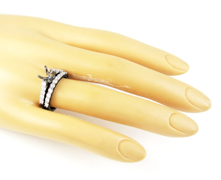 Ladies 10k black gold white & black diamond semi mount ring & wedding band set 1.06ct