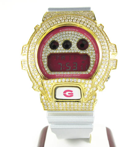 Mens white cz dw-6900 yellow stainless steel g-shock watch 5.00ct