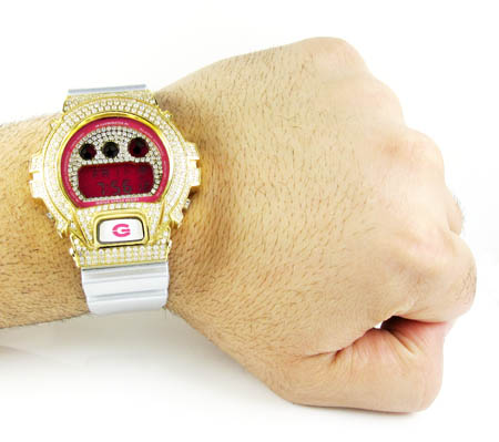 Mens white cz dw-6900 yellow stainless steel g-shock watch 5.00ct - Image 4