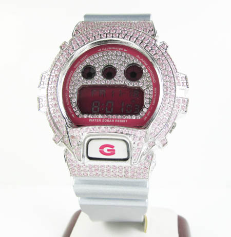 Mens pink cz dw-6900 white stainless steel g-shock watch 5.00ct - Image 2