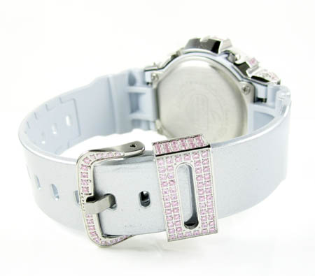 Mens pink cz dw-6900 white stainless steel g-shock watch 5.00ct