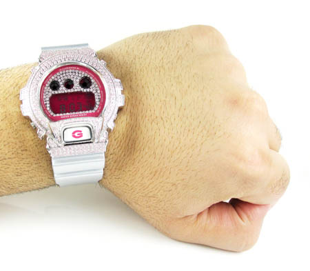 Mens pink cz dw-6900 white stainless steel g-shock watch 5.00ct - Image 4