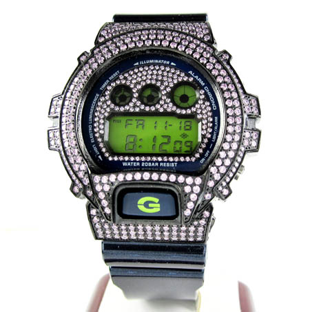 Mens pink cz dw-6900 black stainless steel g-shock watch 5.00ct