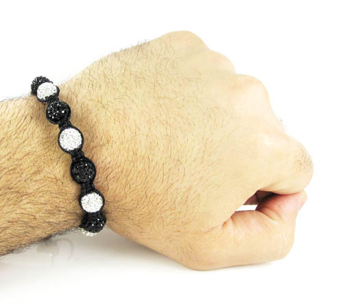 Black & white rhinestone macramé black bead rope bracelet 9.00ct - Image 2