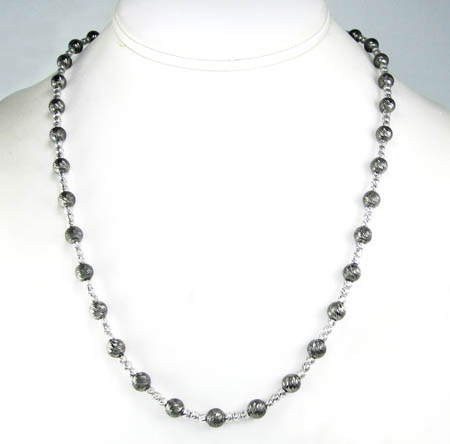 925 black & white sterling silver diamond cut bead chain 18-22 inch 5.75mm