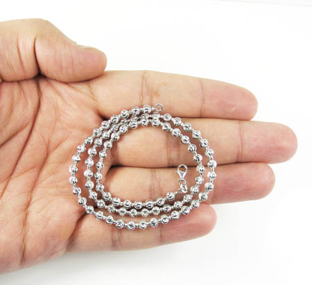 14k white gold diamond cut bead chain 16-30 inch 3.50mm
