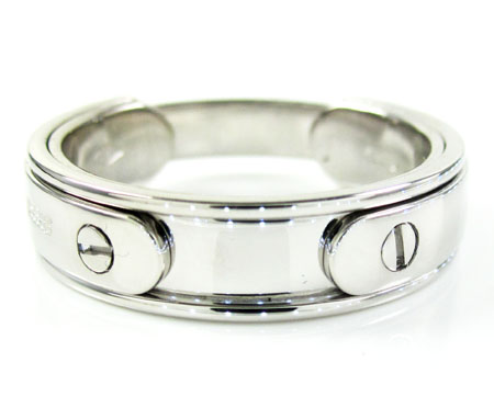 Mens baraka 18k white gold wedding band screw ring