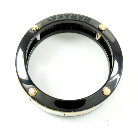 Mens baraka 18k white & rose gold black ceramic wedding band screw ring - Image 3