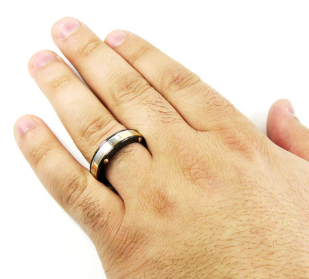 Mens baraka 18k white & rose gold black ceramic wedding band screw ring - Image 4