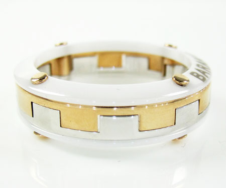 Mens baraka diamond 18k white & rose gold white ceramic wedding band screw ring 0.04ct