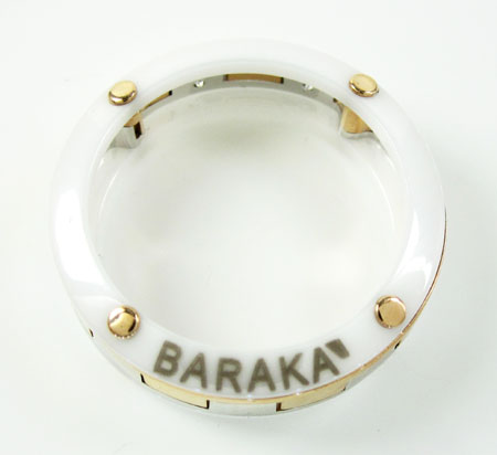 Mens baraka diamond 18k white & rose gold white ceramic wedding band screw ring 0.04ct