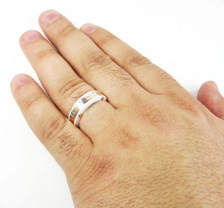 Mens baraka diamond 18k white & rose gold white ceramic wedding band screw ring 0.04ct - Image 5