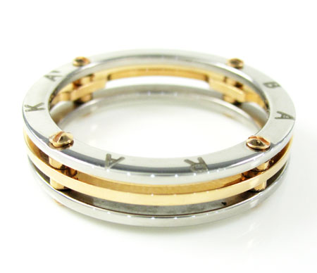 Mens baraka 18k rose gold & white stainless steel wedding band screw ring - Image 2