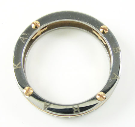 Mens baraka 18k rose gold & white stainless steel wedding band screw ring