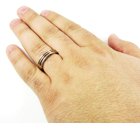 Mens baraka 18k rose gold & white stainless steel wedding band screw ring - Image 4