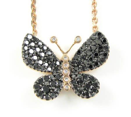 18k rose gold white & black diamond butterfly pendant 0.64ct - Image 2