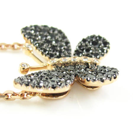 18k rose gold white & black diamond butterfly pendant 0.64ct