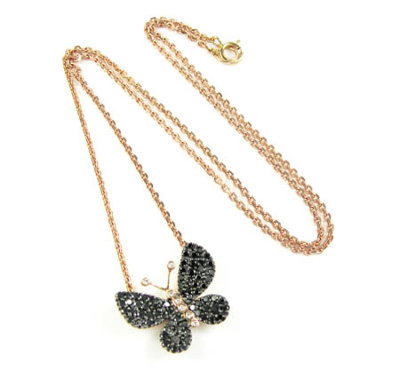 18k rose gold white & black diamond butterfly pendant 0.64ct - Image 5