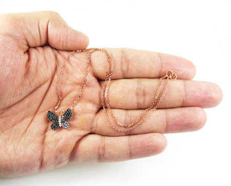 18k rose gold white & black diamond butterfly pendant 0.64ct - Image 9