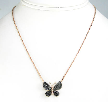 18k rose gold white & black diamond butterfly pendant 0.64ct