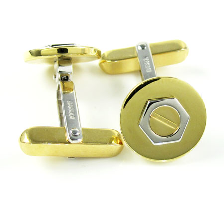Mens baraka 18k yellow & white gold round screw cufflinks - Image 3
