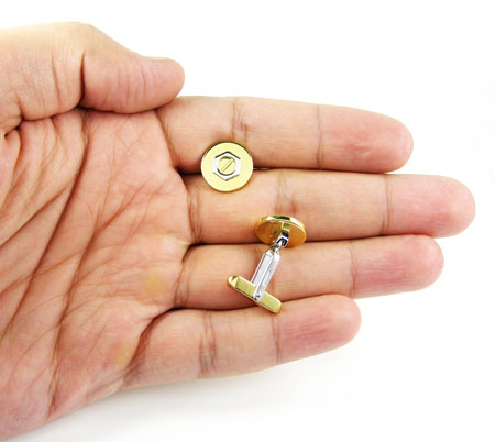 Mens baraka 18k yellow & white gold round screw cufflinks - Image 5