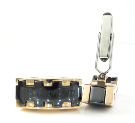 Mens baraka 18k rose & white gold & black ceramic capricorn cufflinks - Image 4