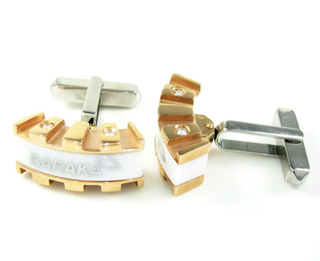 Mens baraka 18k rose & white gold & white ceramic diamond cufflinks 0.16ct