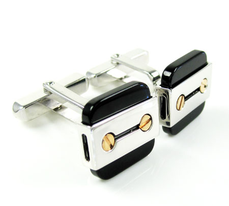 Mens baraka 18k rose & white gold gold & black ceramic cufflinks - Image 2