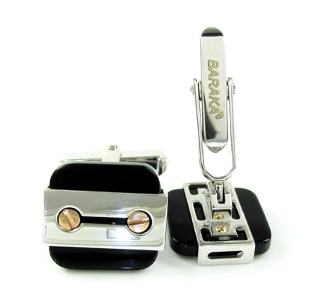 Mens baraka 18k rose & white gold gold & black ceramic cufflinks - Image 3