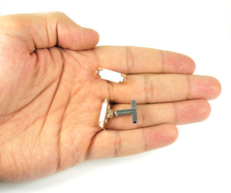 Mens baraka 18k rose & white gold & white ceramic diamond cufflinks 0.08ct - Image 5