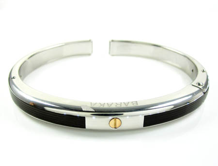 Mens baraka 18k rose gold & white stainless steel black rubber bracelet - Image 2