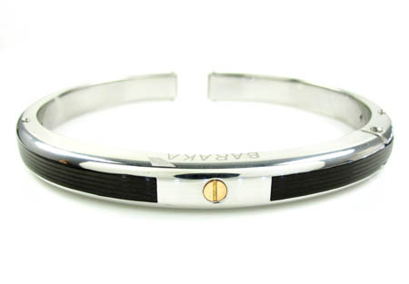 Mens baraka 18k rose gold & white stainless steel black rubber bracelet - Image 3