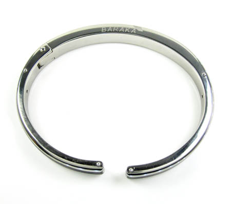 Mens baraka 18k rose gold & white stainless steel black rubber bracelet - Image 4