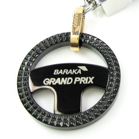 18k solid rose gold & white steel rubber grand prix steering wheel key chain - Image 3
