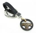 18k solid rose gold & white steel rubber grand prix steering wheel key chain