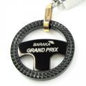 18k solid rose gold & white steel rubber grand prix steering wheel key chain
